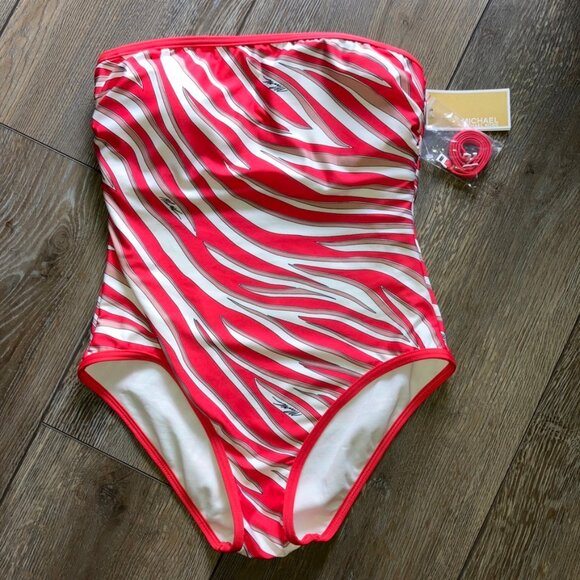 NWT Michael Kors Bandeau One-Piece Swimsuit in Zebra Print Size 10 - Picture 8 of 10